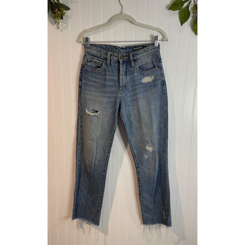 Blanknyc Womens Hi-Rise Straight Leg Distressed Jeans 26 Medium Wash